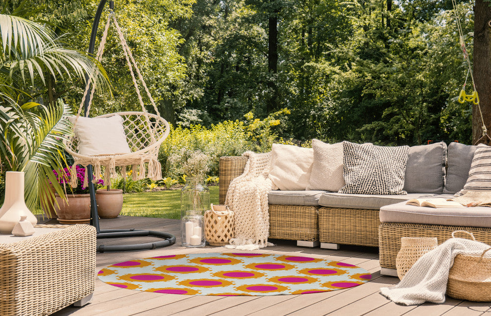 5' Round Pan Bubbles Spring Chenille Indoor/Outdoor Rug