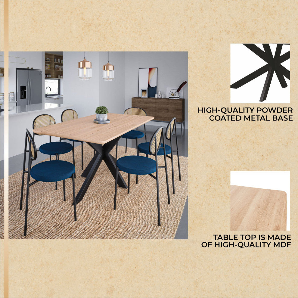 Ravenna 63" MDF Dining Table With X-Cross Geometric Metal Base, Maple