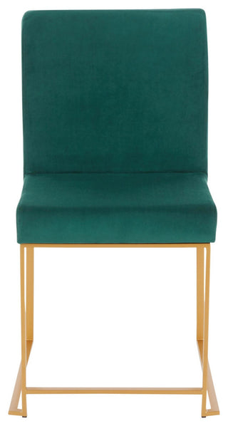 High Back Fuji Dining Chair, Set of 2, Gold Metal, Green  Velvet