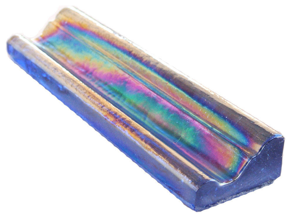 Atmosphere 2 in x 8 in 100% Recycled Glass Bullnose Trim in Iridescent Sapphire