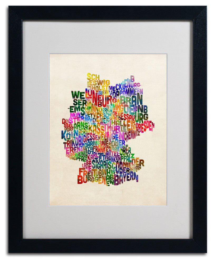 'Germany Region Text Map 2' Matted Framed Canvas Art by Michael Tompsett