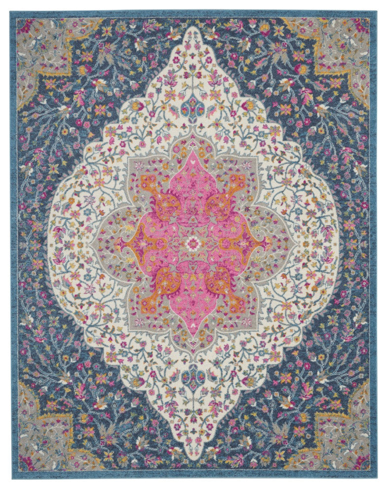 7" x 10" Blue and Pink Medallion Area Rug