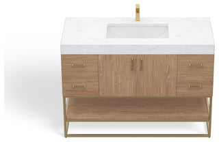 Bahia Bath Vanity, Oak, 48", Brushed Gold Hardware, Single, Freestanding