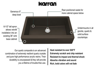 Karran Retrofit Farmhouse Quartz 34" Single Bowl Sink Kit, Brown
