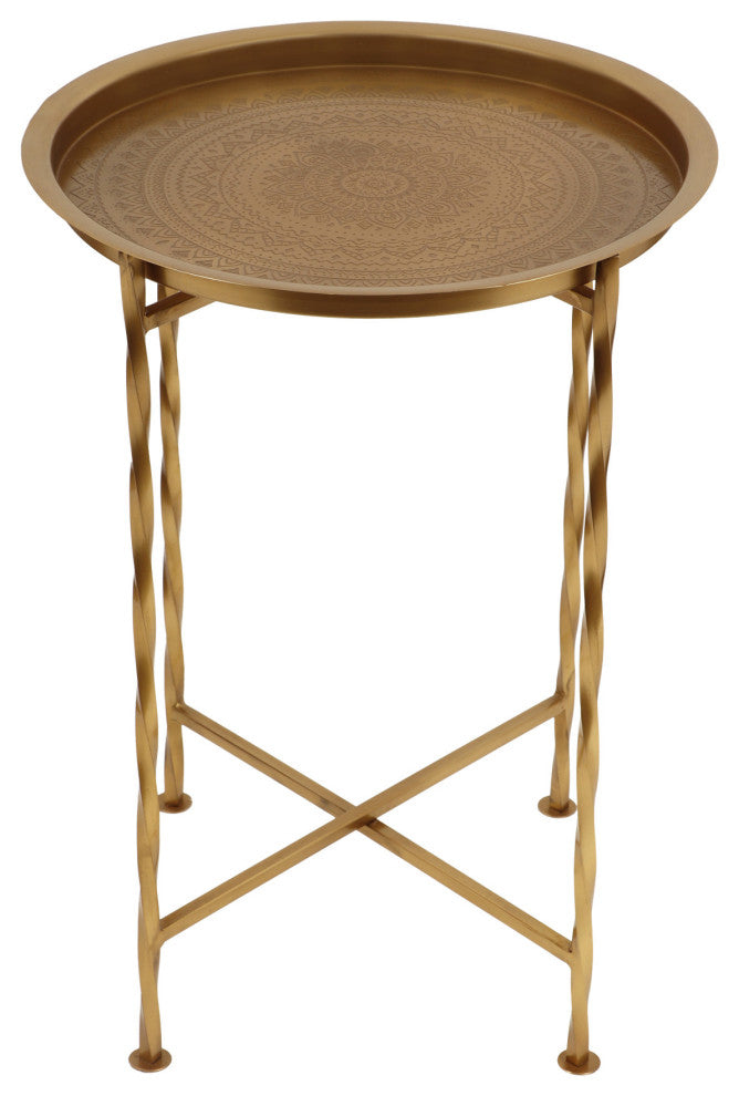Hannah Vintage Style Handcrafted Iron Tray Top Side Table, Gold