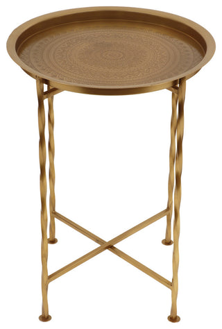 Hannah Vintage Style Handcrafted Iron Tray Top Side Table, Gold