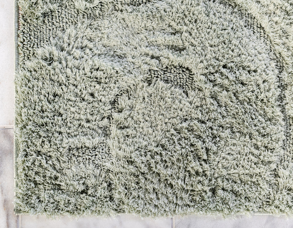 Unique Loom Green Floral Shag2'x6'7 Runner Rug