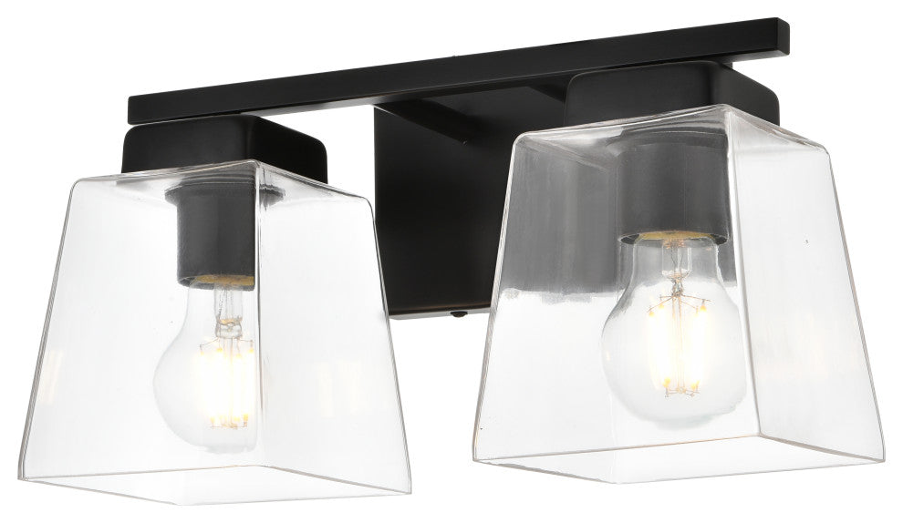 2 Light Black And Clear Bath Sconce