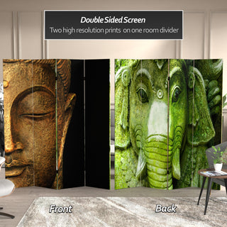 6' Tall Double Sided Buddha and Ganesh Canvas Room Divider