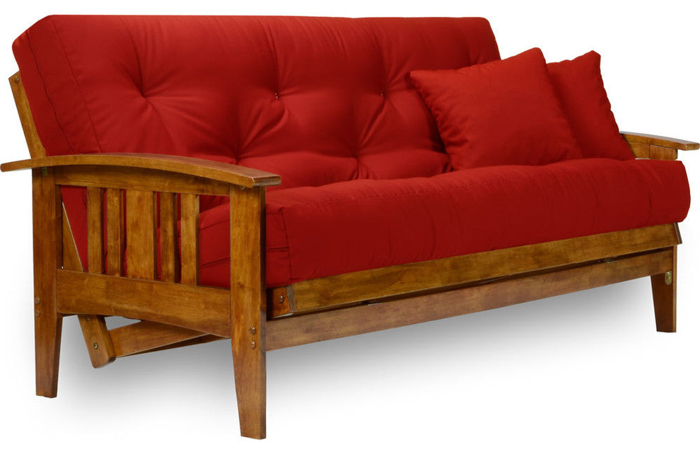 Westfield Wood Futon Set, Frame, 8" Mattress, Red, Queen