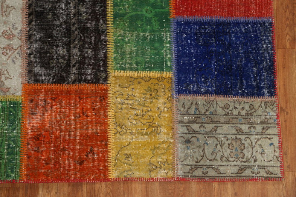 Multi-color Vintage Patchwork Turkish Area Rug Hand-tufted Wool Carpet 7x10