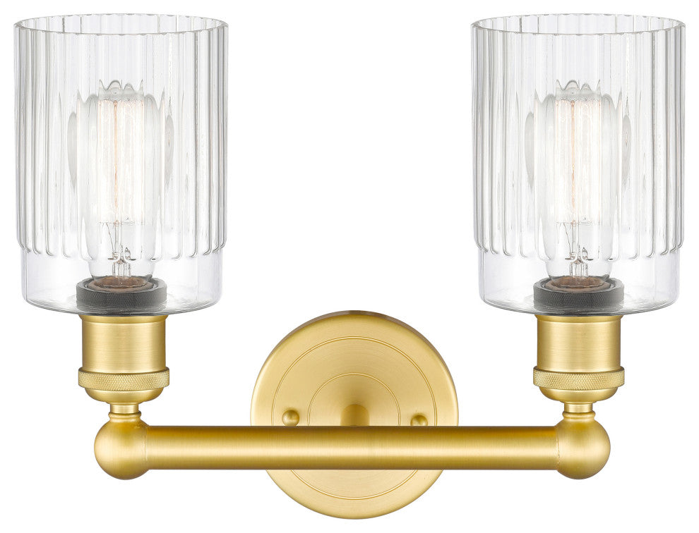 Hadley 2-Light 14" Bath Vanity Light, Satin Gold Finish, Clear Shade