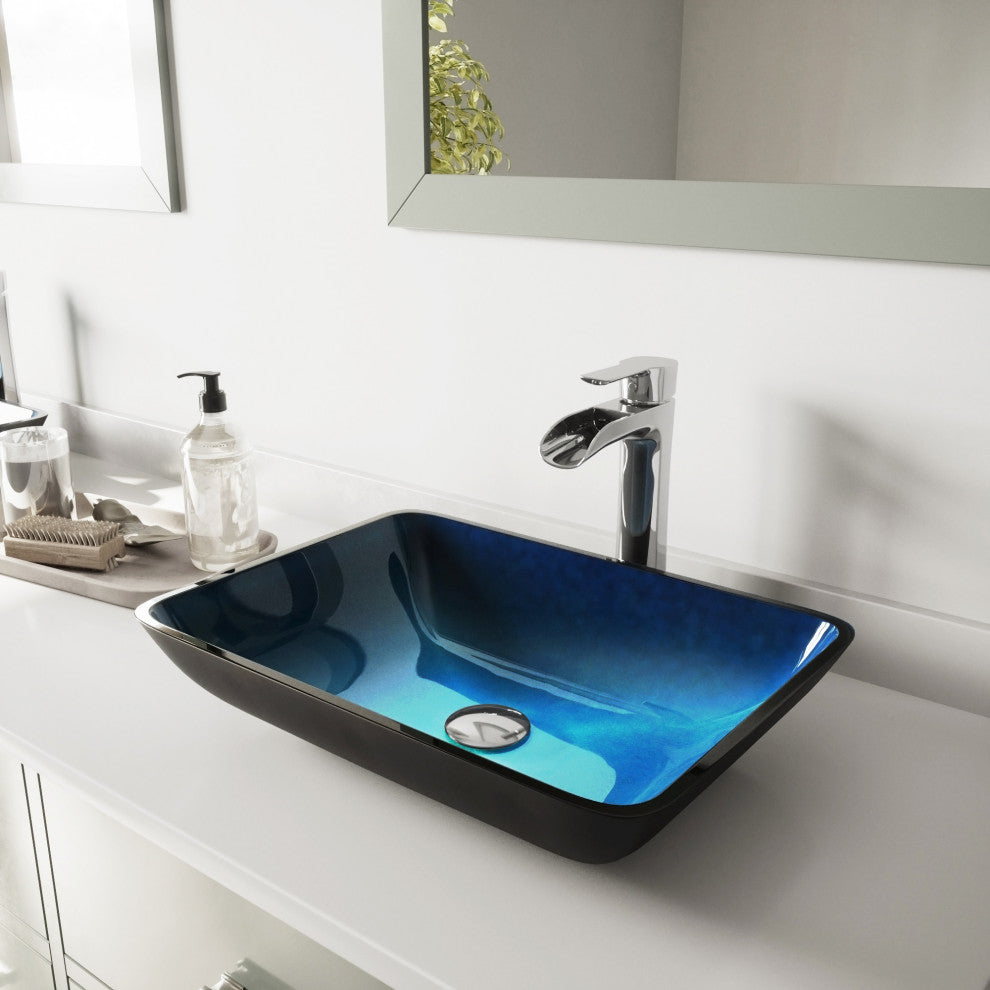 Donatello 18"L x 13"W Glass Vessel Sink and Niko 11"H Faucet Set