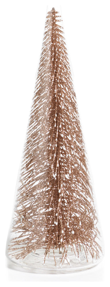 8" Tall Clear Glass Christmas Tree, Small Tabletop Decoration, Champagne Glitter