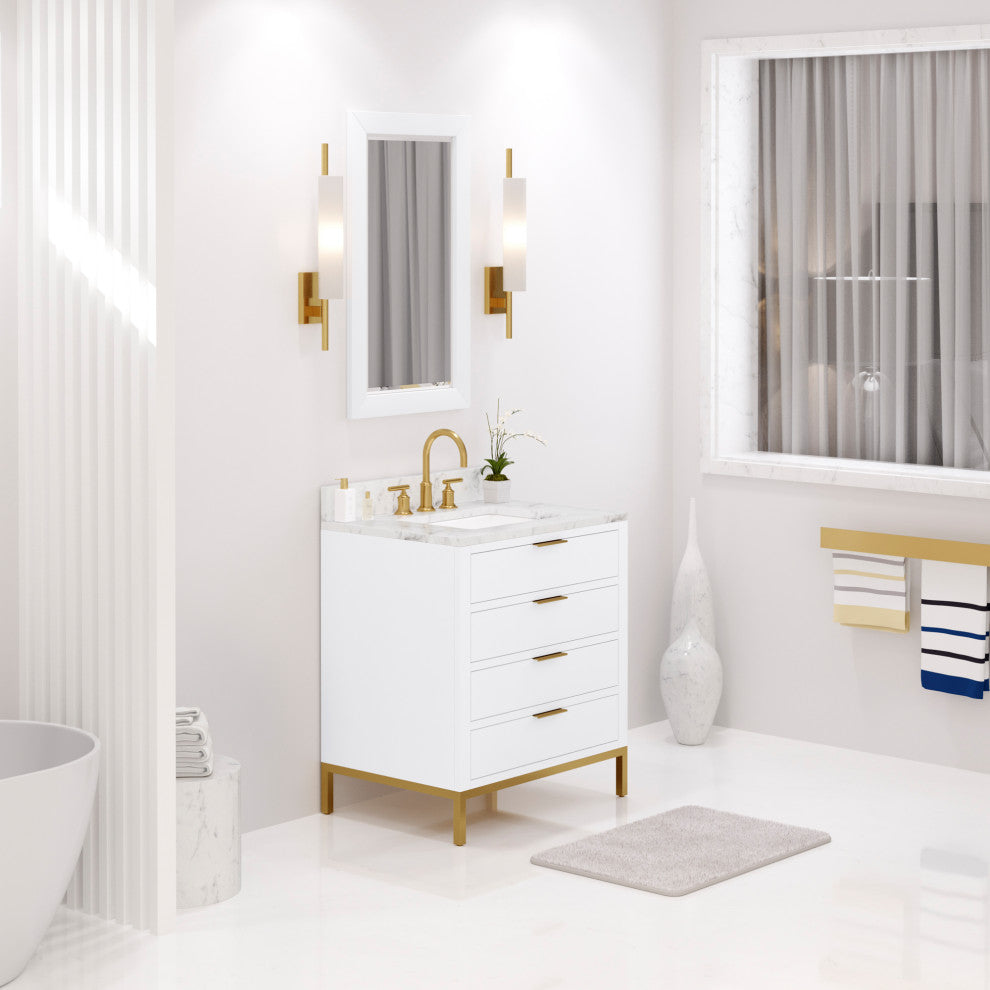 Bristol 30" Marble Countertop Vanity, White With Gooseneck Faucet