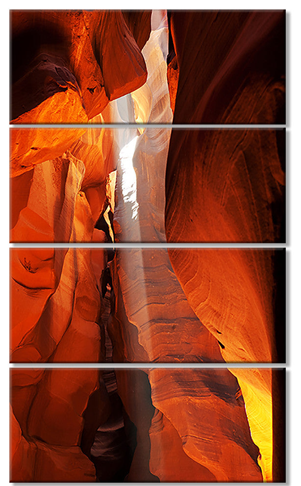 Antelope Canyon in Sunlight Rays, Landscape Canvas Art, 28"x48", 4 Panels