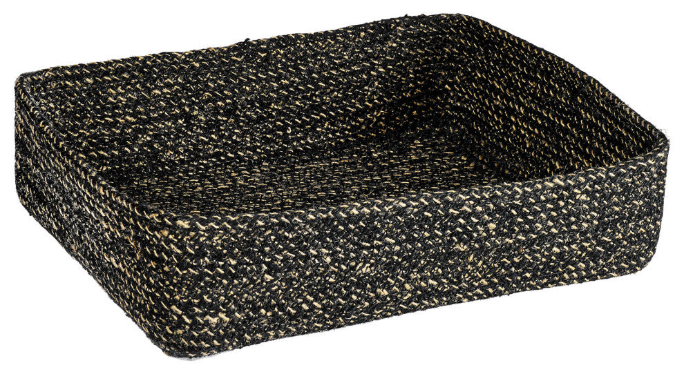 Melia Basket Woven Jute Low Square Basket 12 x 9.5 x 3in., Black