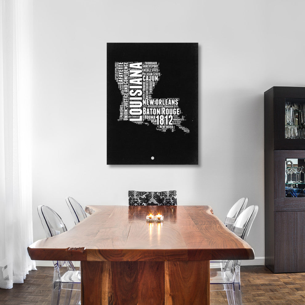 "Louisiana Black and White Map" Fine Art Print