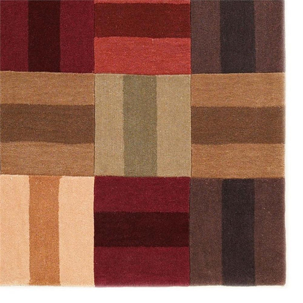 Linon Trio Boxes Hand Tufted Polyester 96" x 120" Rug in Burgundy Red