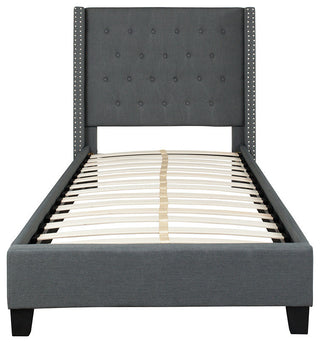 Riverdale Twin Size Tufted Upholstered Platform Bed in Dark Gray Fabric