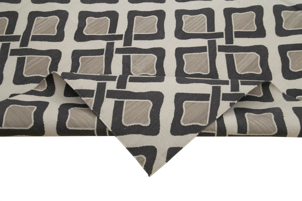 Rug N Carpet - Handmade Wool 8' 1'' x 9' 9'' Geometric Dhurrie Kilim Rug