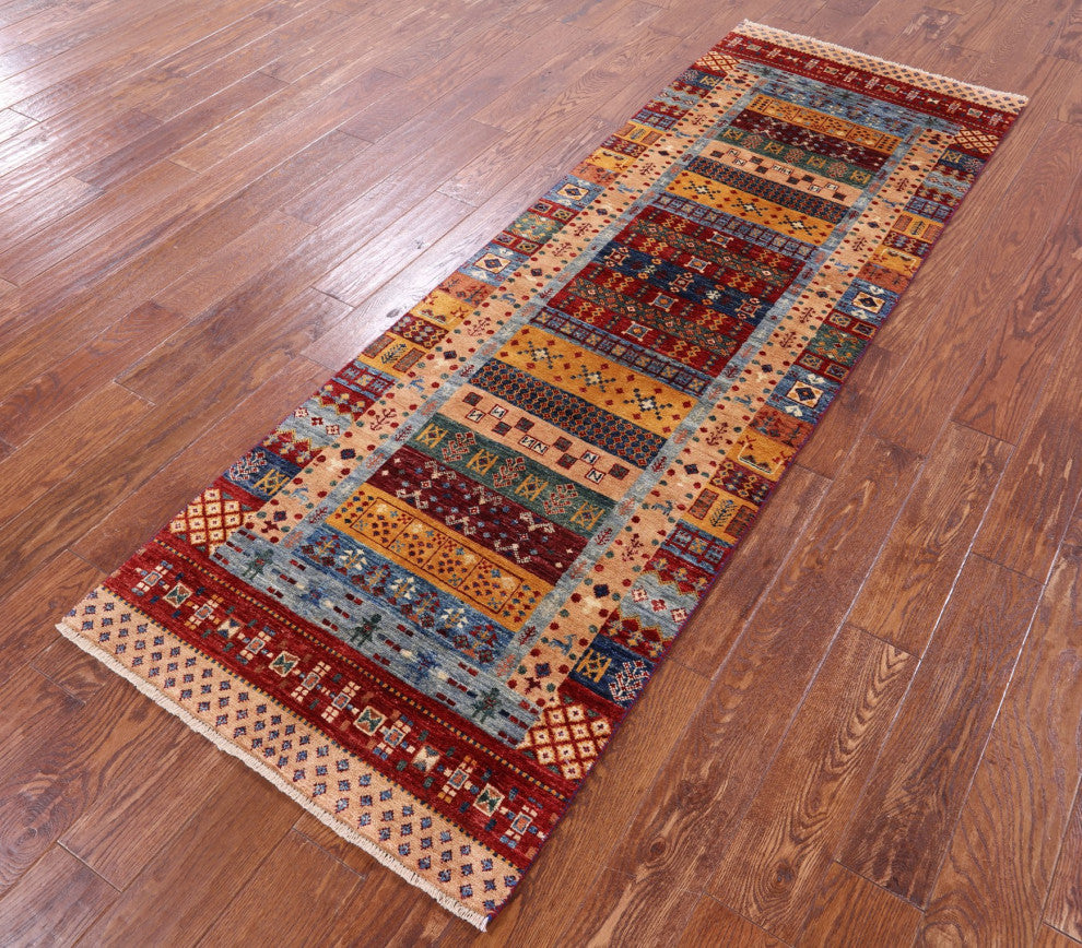 2' 9" X 8' 1" Tribal Persian Gabbeh Hand-Knotted Wool Runner Rug Q10599