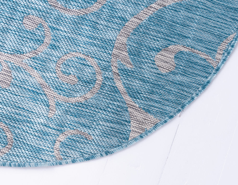 Unique Loom Aqua Blue Curl Outdoor Rug, Aqua Blue, Gray, 4'' X 4''