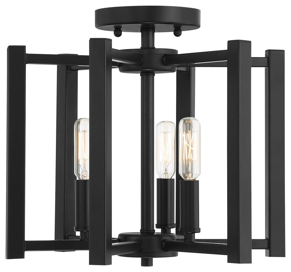 Benson 3-Light Matte Black Semi-Flush