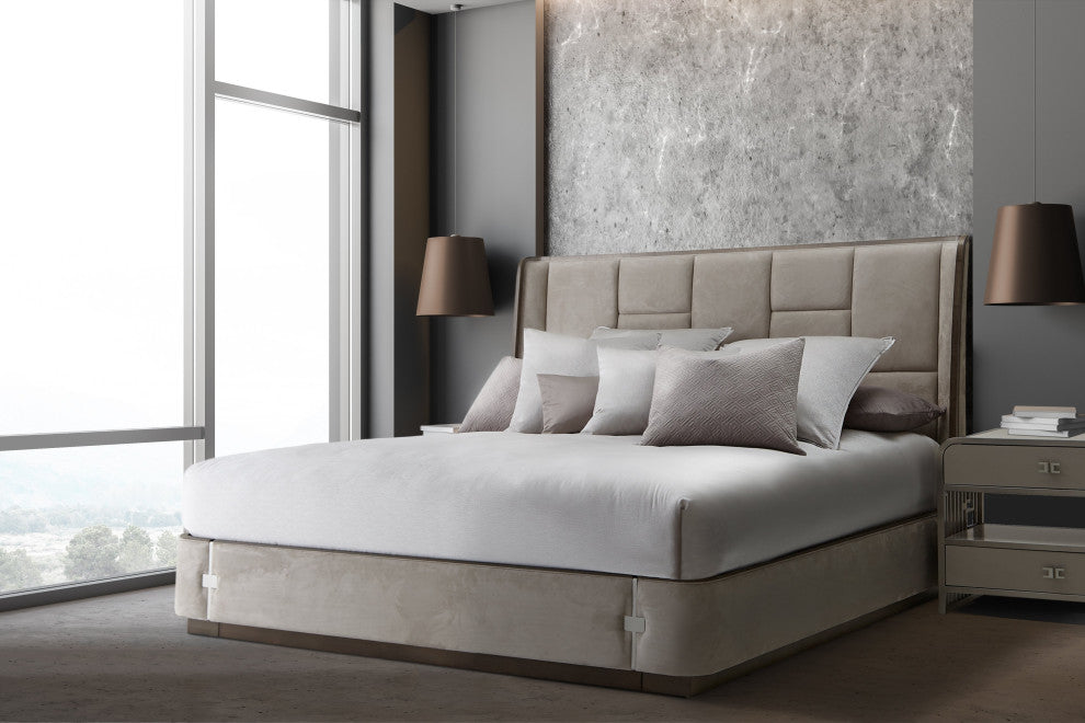 Aico Roxbury Park 5 PC Queen Multi-Panel Platform Bed Set in Slate w 2 NTD