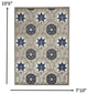 8' X 11' Blue And Gray Floral Indoor Outdoor Area Rug