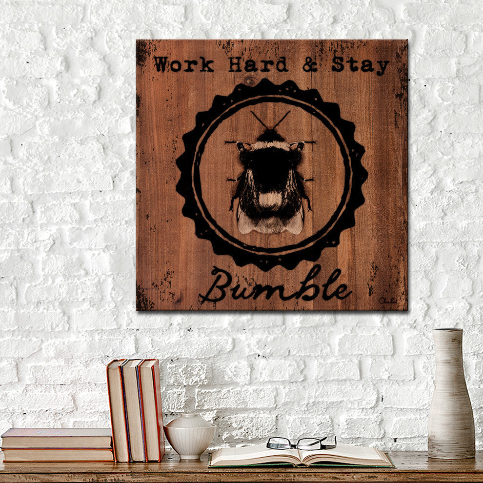 Ready2HangArt Farmhouse 'Bumble' Wrapped Canvas Animal Textual Wall Art, 40"x40"