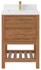 Parker Teak 24" Single Sink Bath Vanity in Golden Teak  2" White Quartz