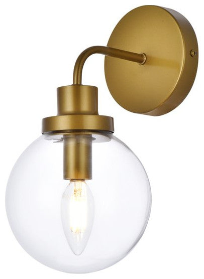 Helen 1-Light Bath Sconce, Brass With Clear Shade