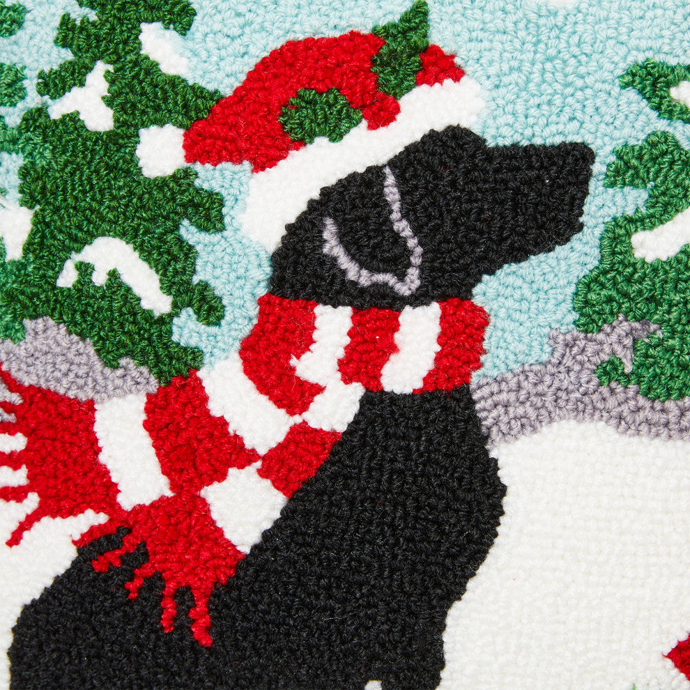 2pk 14"L Hooked Christmas Dog and Cat Pillow
