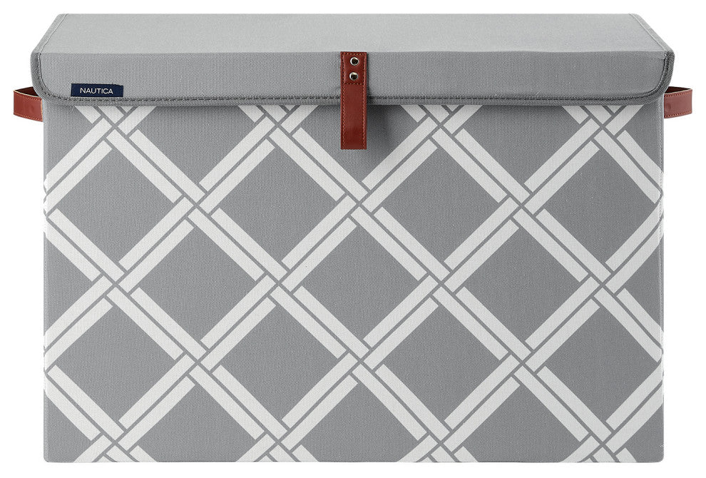 Nautica Folded Large Storage Trunk with Lid, Gray Box Weave