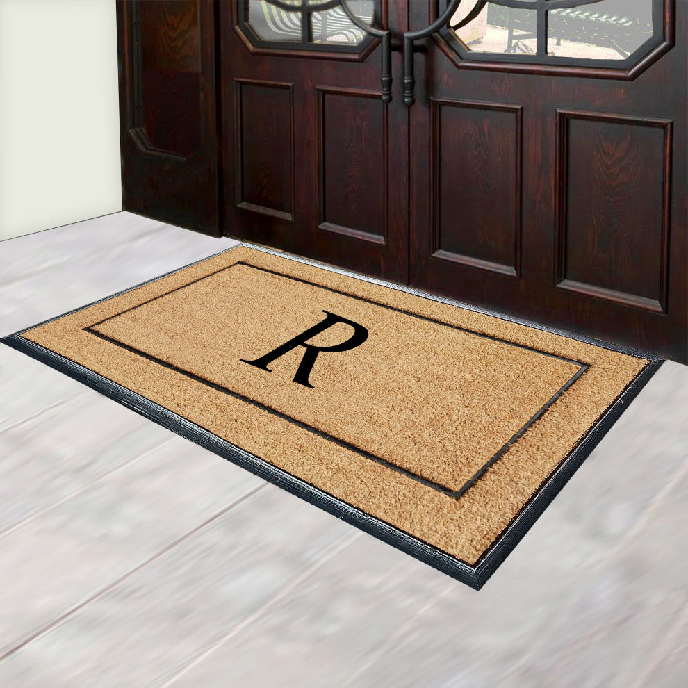 Natural Coir & Rubber Large Monogrammed Door Mat 30x60, R