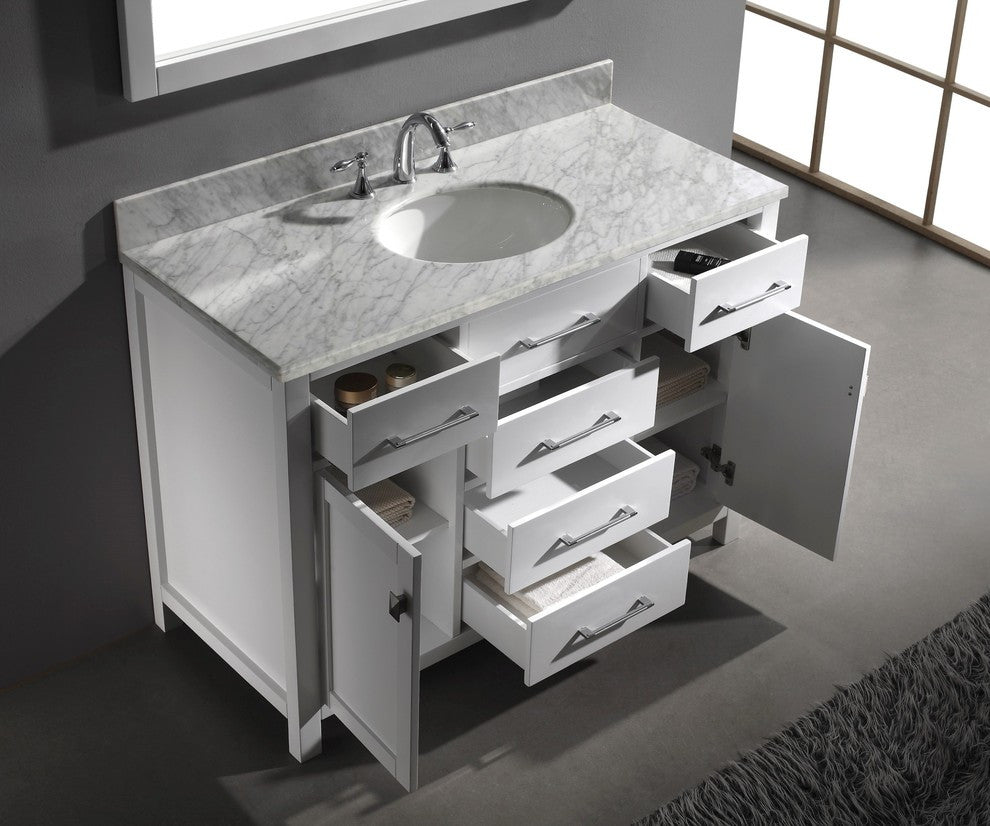 Caroline 48" Single Bathroom Vanity Set White, Marble Countertop