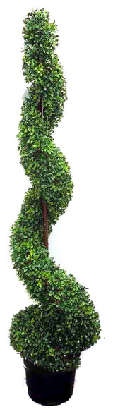 5 Feet Artificial Spiral Boxwood Topiary  Trees In Plastic Pot, Green