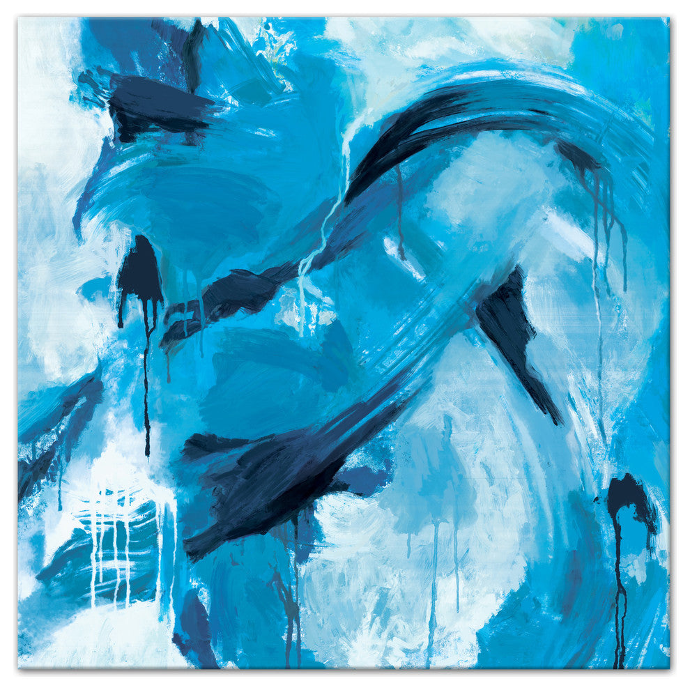 Blue Paint Strokes and Drips 30x30 Canvas Wall Art