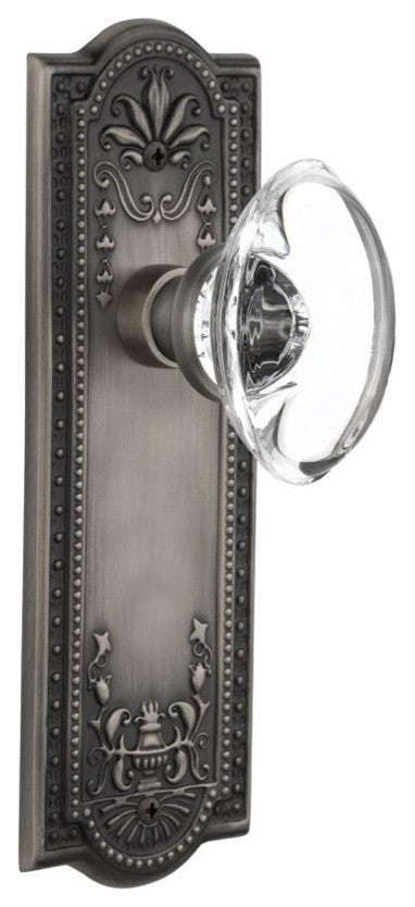 Nostalgic Mortise-Meadows Plate-Oval Clear Crystal Knob-Antique Pewter