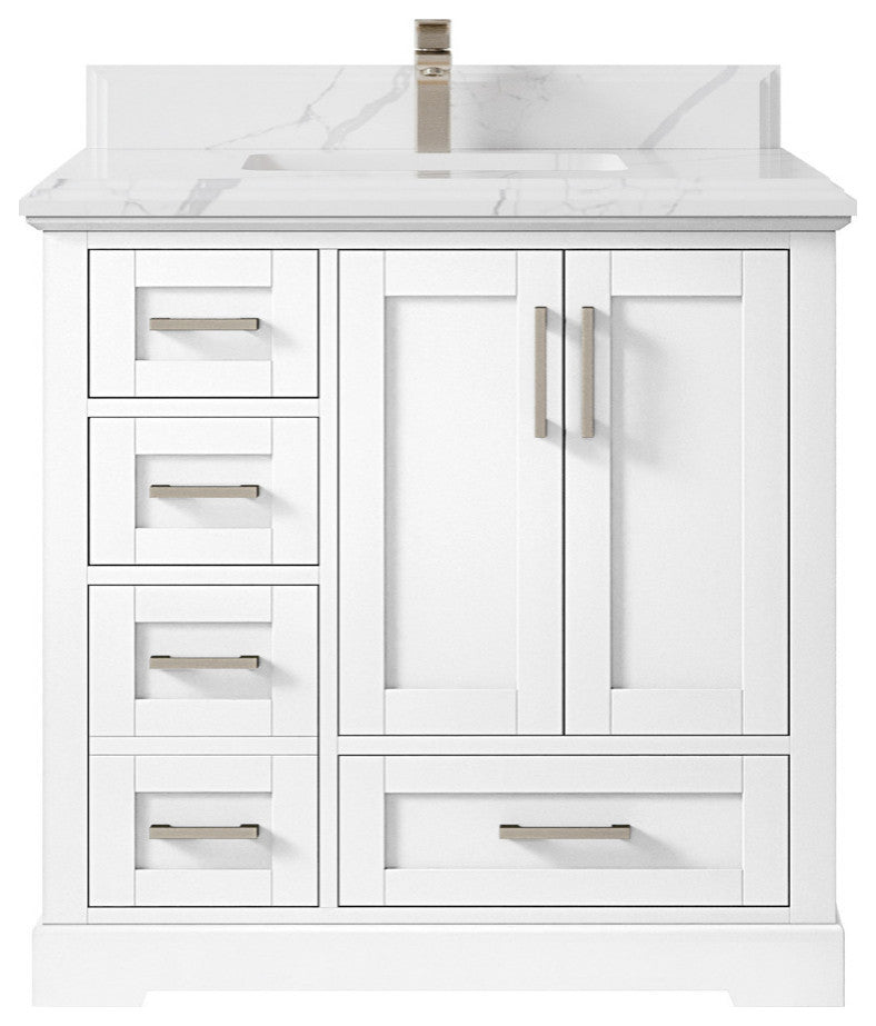 Boston 36 Center Sink Bath Vanity in White 1.5" Calacatta Laza
