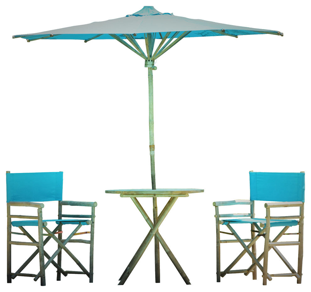 Bamboo 4-Piece Round Table Set, Aqua