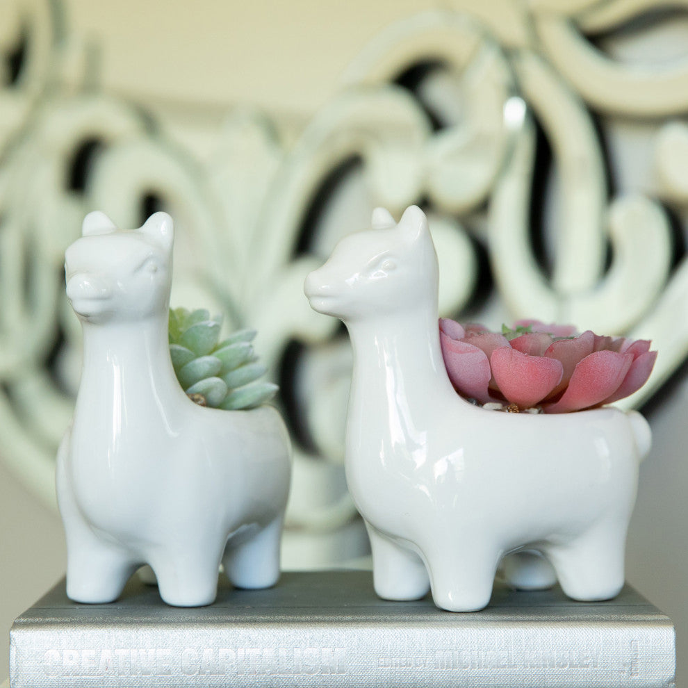 Set Of 2 5" Ceramic Llama Empty, White