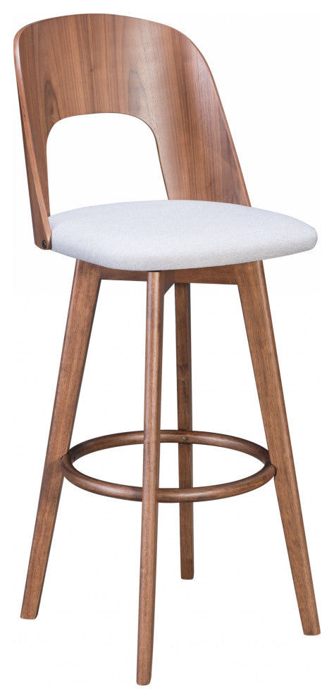 Set of Two Walnut and Light Gray Modern Retro Bar Chairs