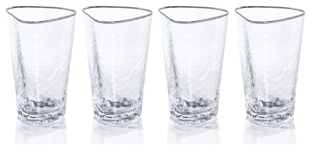 Kampari Triangular Highball Glasses with Platinum Rim, Set of 4