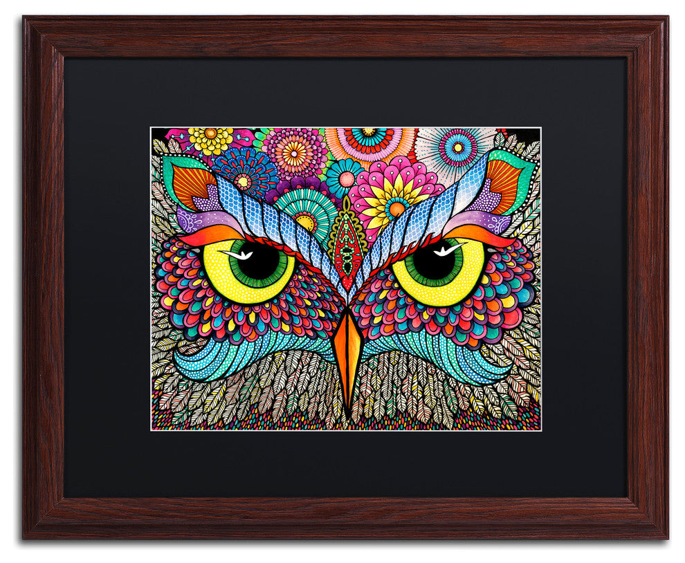Hello Angel ''Owl Face'' Art, Wood Frame, Black Mat, 20x16