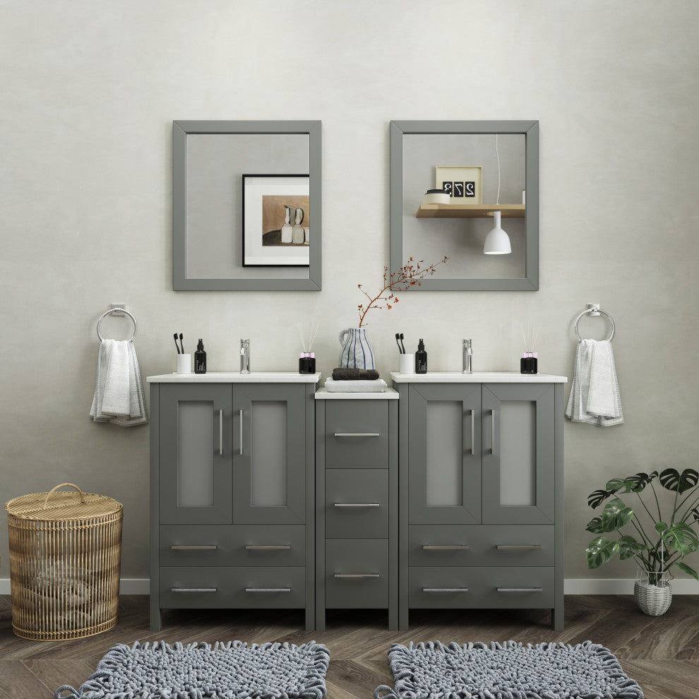 Vanity Art Vanity Set With Ceramic Top, 60", Gray, Standard Mirror