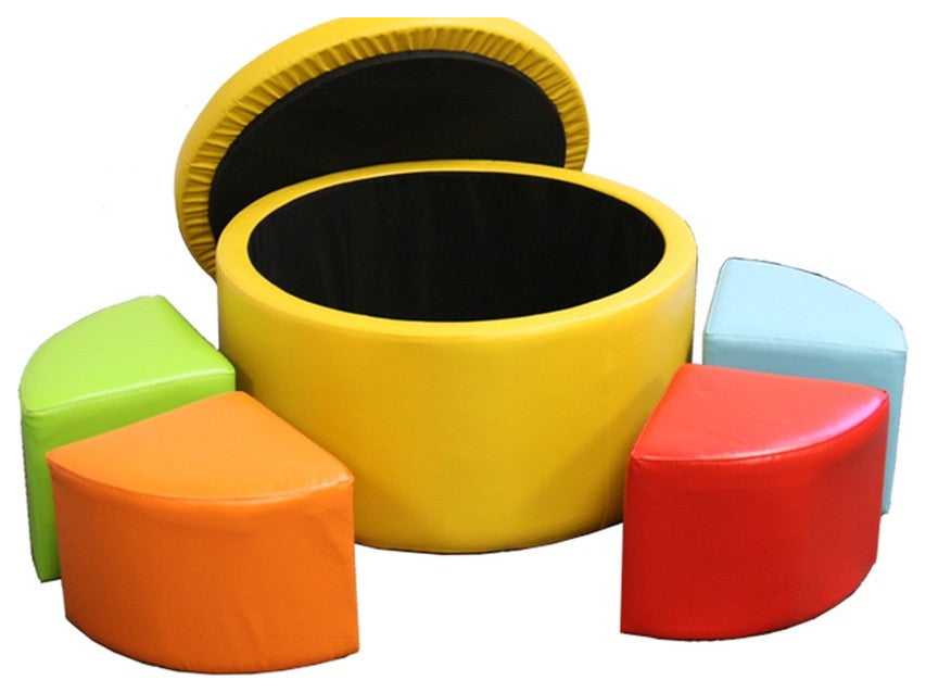 Modern Retro Brights Faux Leather Five Piece Round Ottoman Set