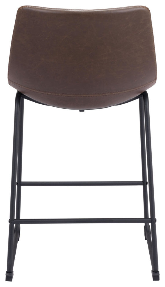 Counter Chair, Set of 2, Faux Vinyl Leather, Vintage Brown Black, Industrial