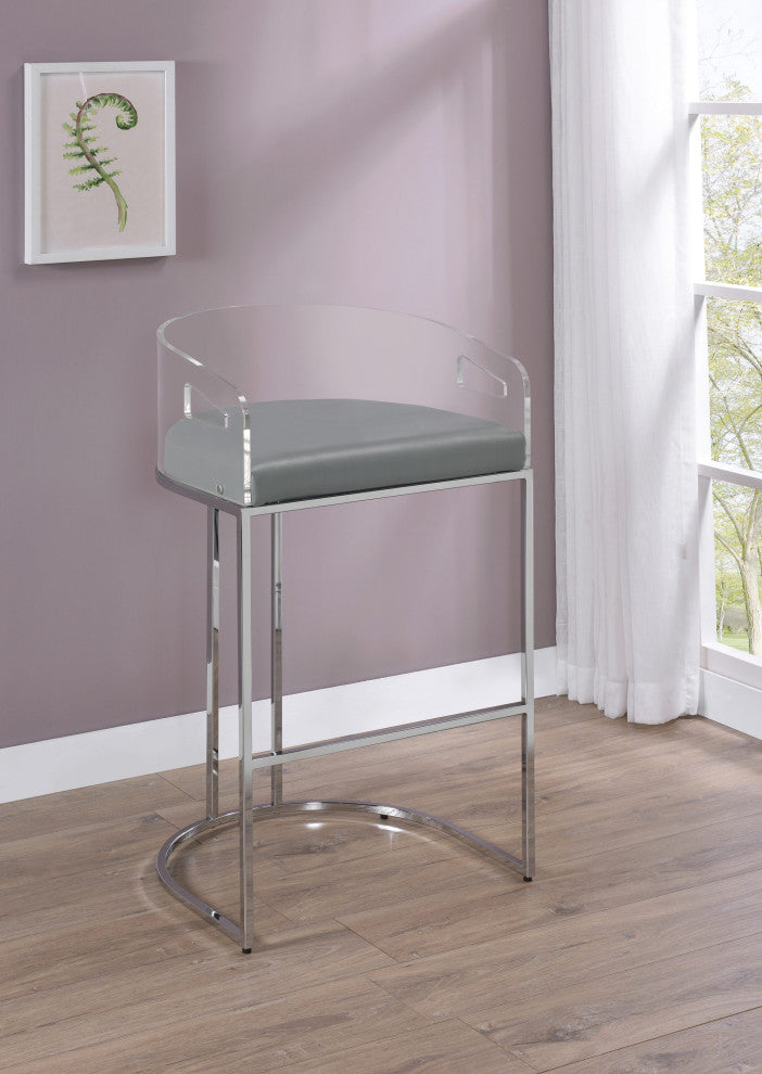 Set of 2 Bar Stool, Gray and Chrome
